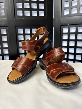 🤎Josef Seibel Leather Sandals Womens 5.5/6 EU 36 Brown Open Toe Comfort Strap🤎